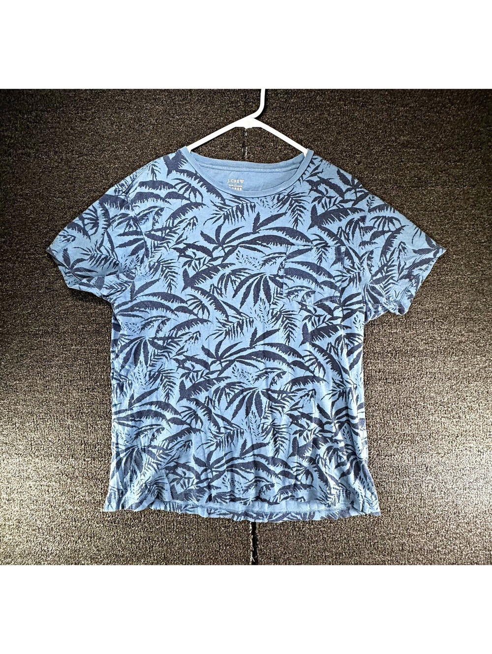 J.CREW Men’s Slim Fit Pocket T-Shirt Blue Tropical Print Short Sleeve, Size L